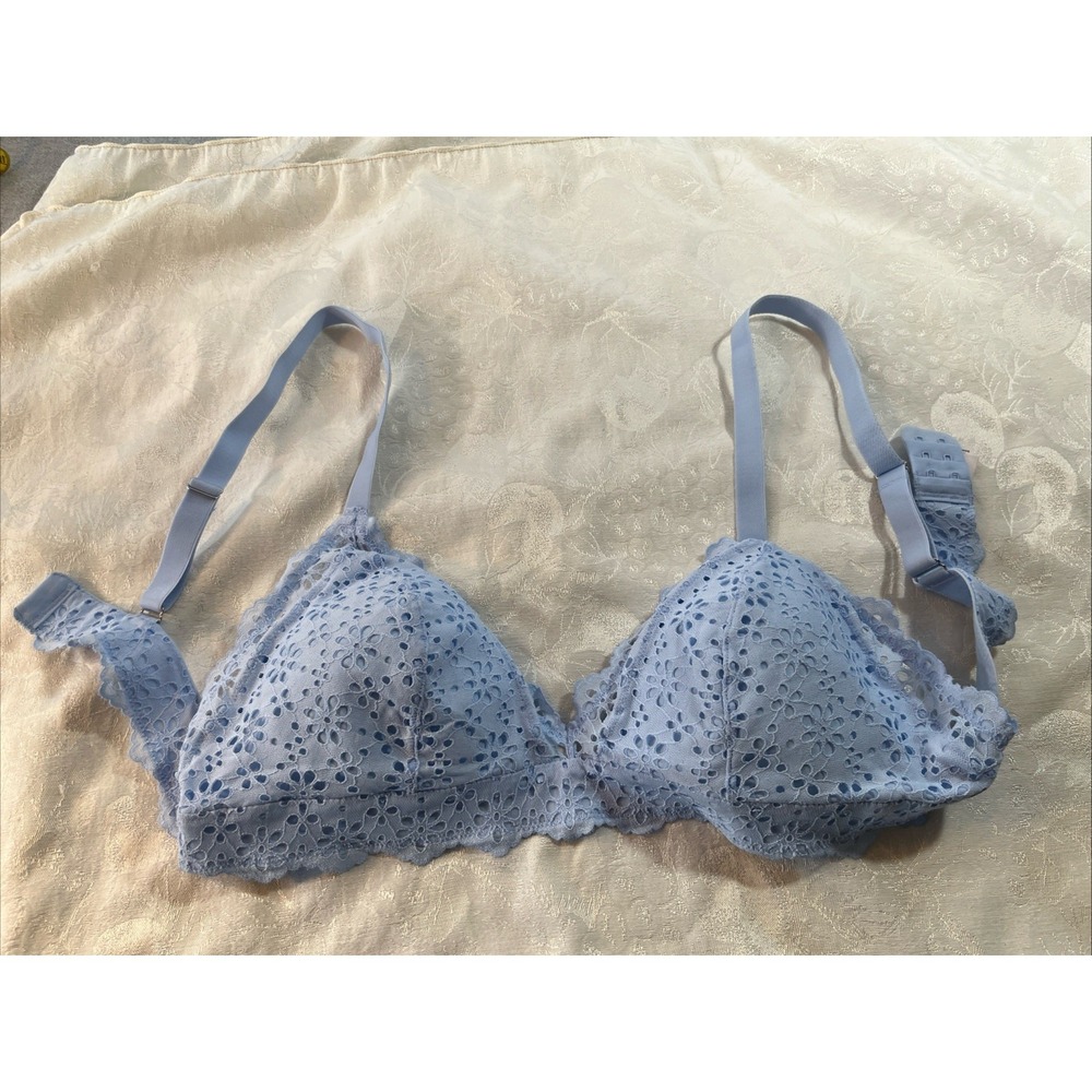 Auden Intimates Bra XL Blue‎ Wireless Padded Floral Lace Adjustable Straps